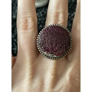 Native Sterling Silver Raw Pourous Purple💜Spiny Oyster Round Ring~Size 7.25